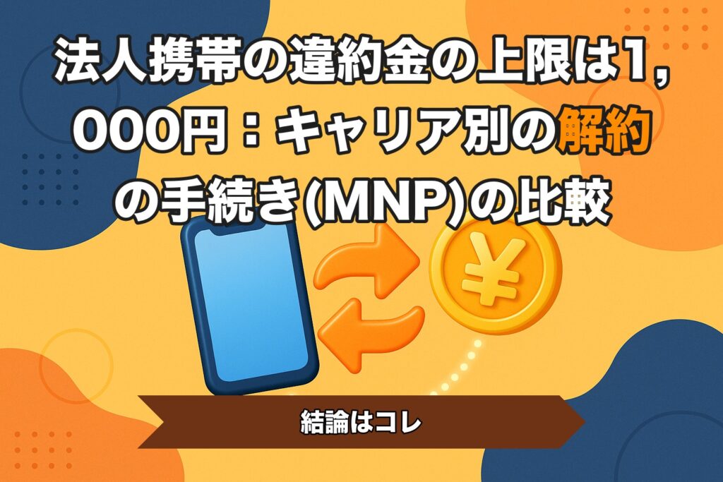 法人携帯の違約金の上限は1,000円：キャリア別の解約の手続き(MNP)の比較